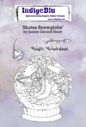 Skates Snowglobe A6 Red Rubber Stamp by Janine Gerard-Shaw